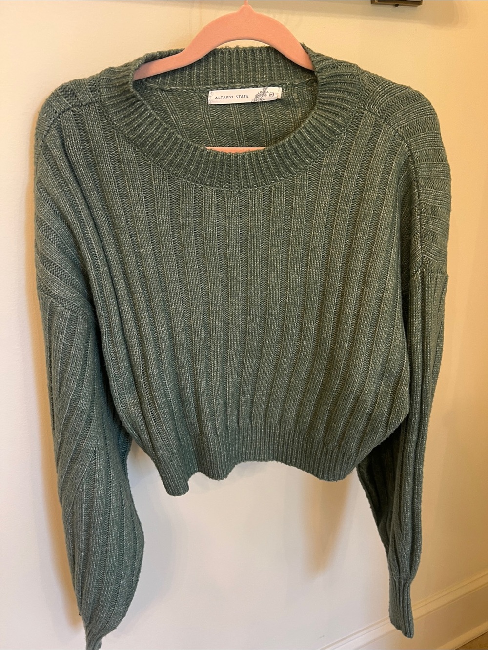 Altar'd State Sage Ribbed Crewneck Sweater